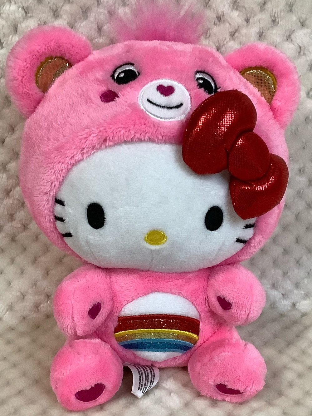 Basic Fun Hello Kitty in Cheer Care Bear Outfit Sparkle Rainbow Stuffed Animal